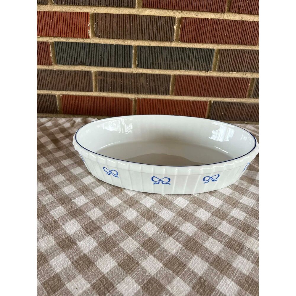 Vintage 13" Vista Alegre EMA Portugal Blue Ribbon Oval Baker